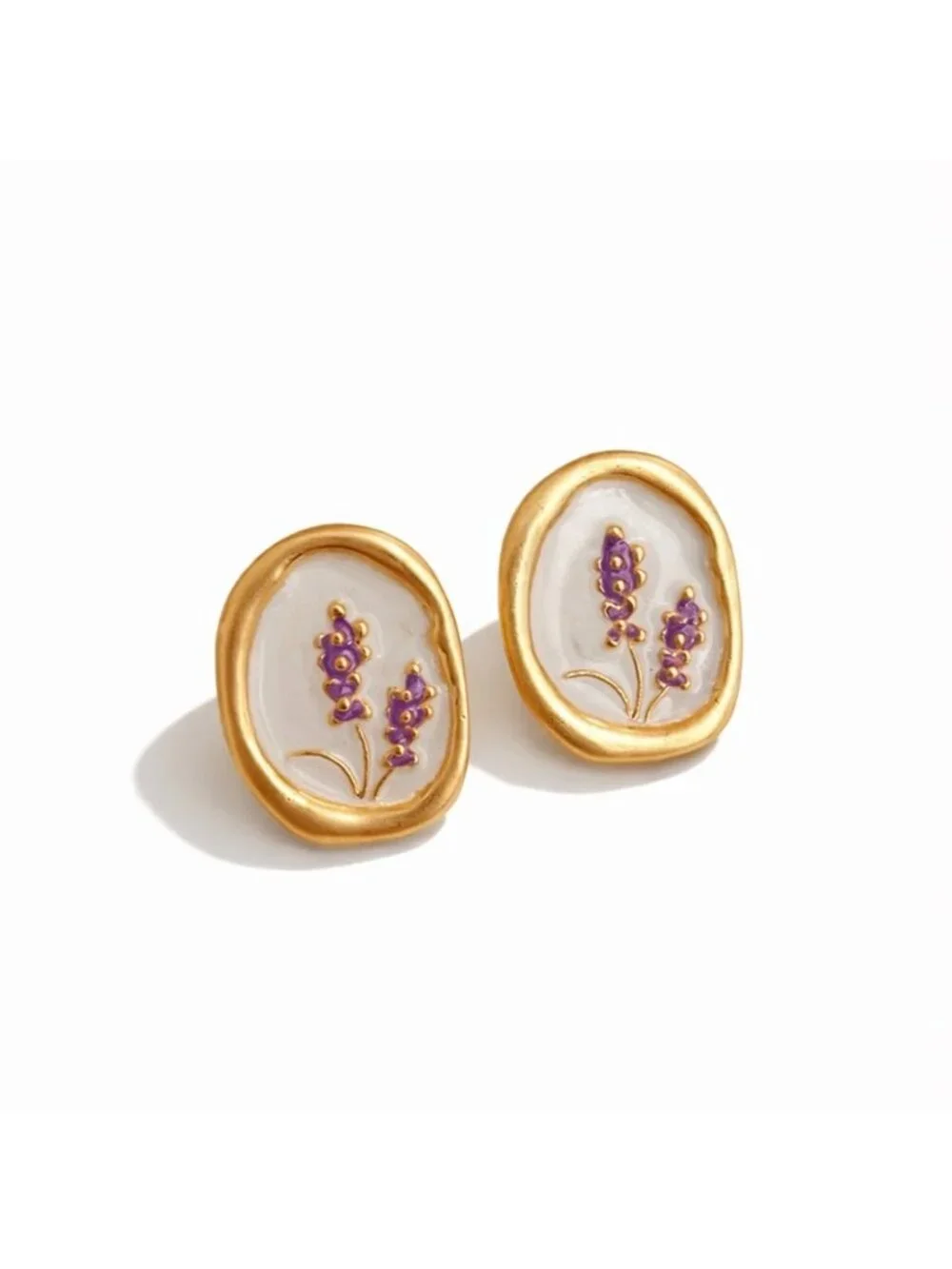 New! Lavender Embossed Flower Print Gold Post Earrings NWOT